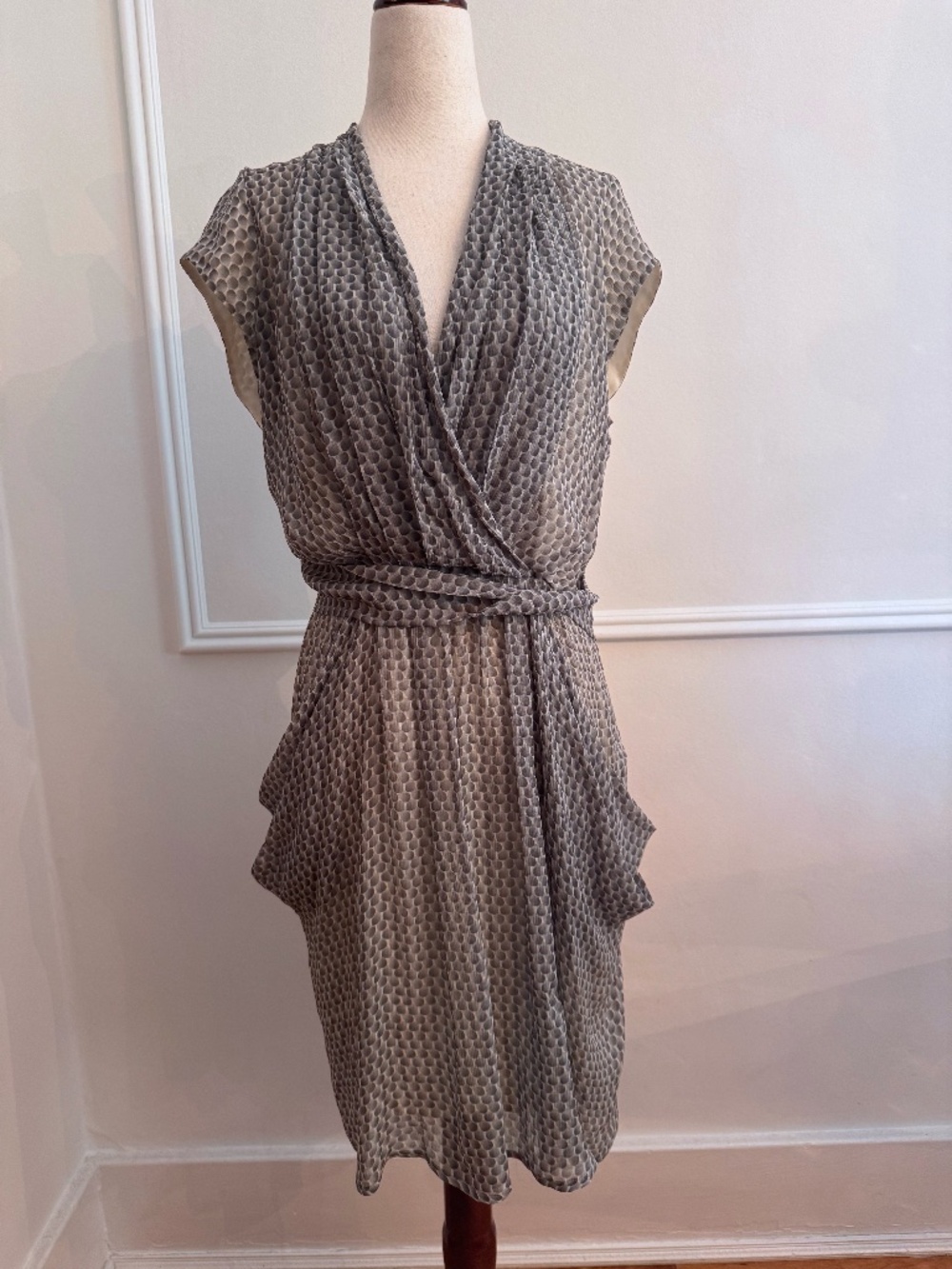 Calypso St. Barth Silk Polka Dot Wrap Front Dress Draped Hip Cap Sleeve NWT 8